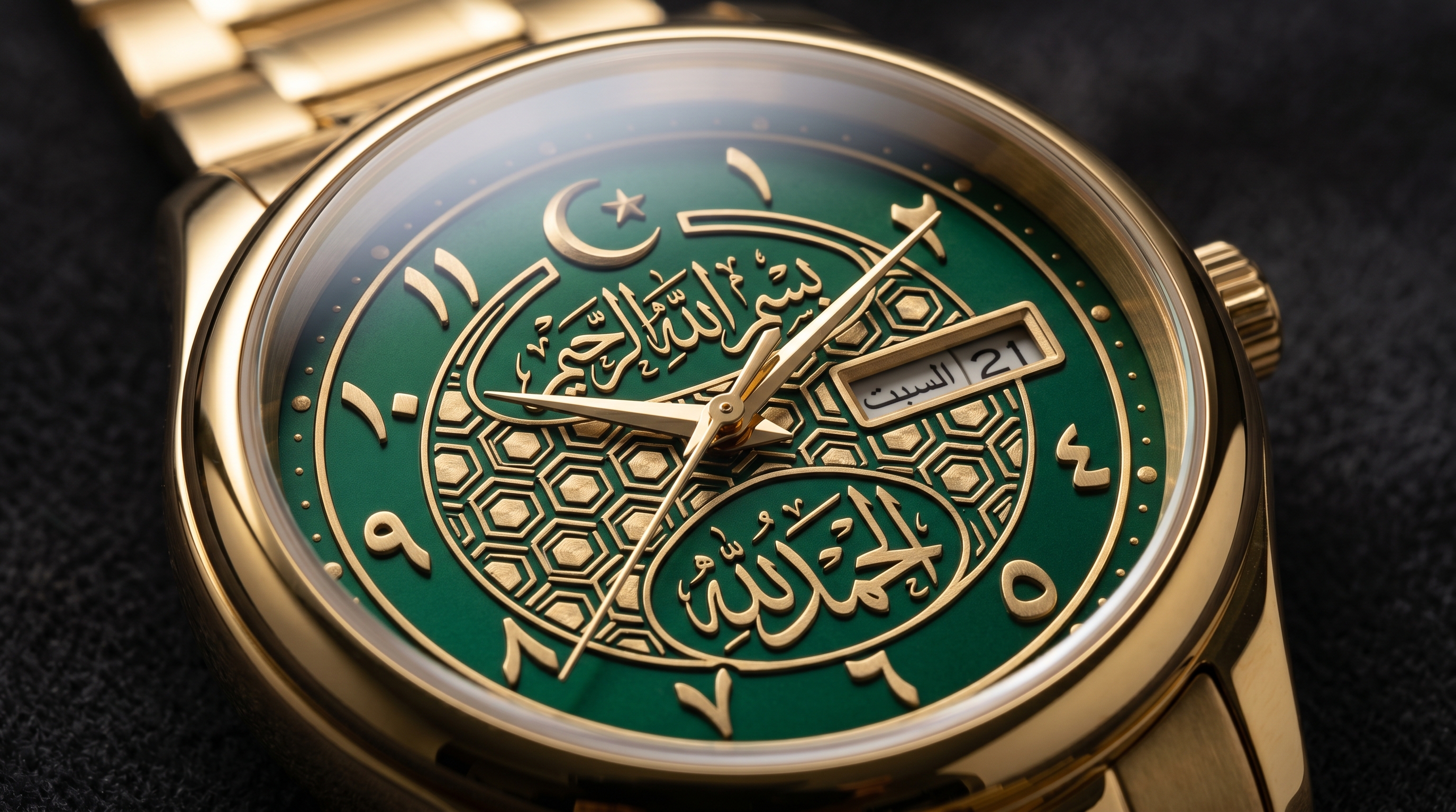 The Crescent Horizon — Custom Deep Green Arabic-Style Watch Dial