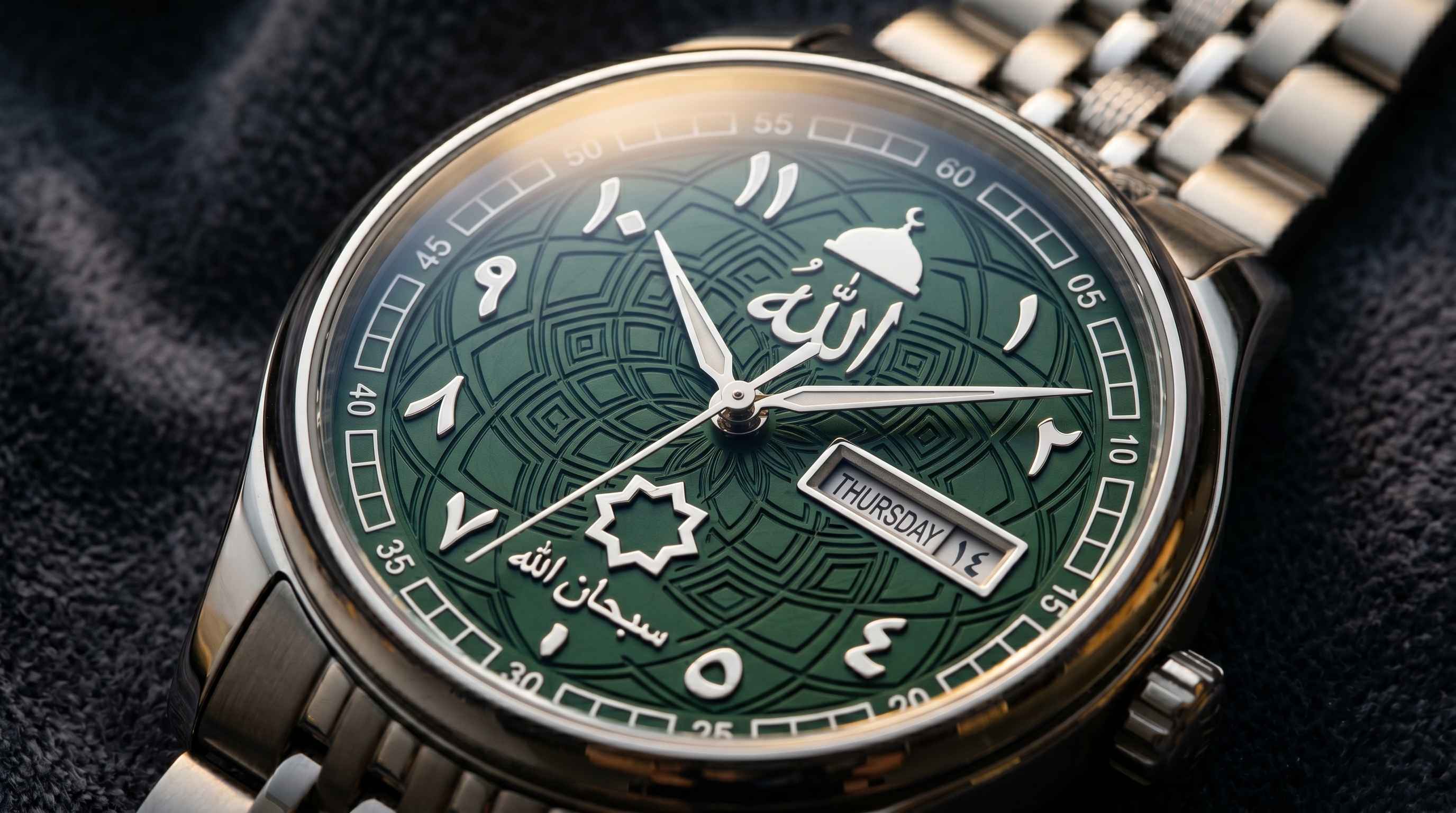 The Arabesque — Deep Green Geometric Islamic Art Watch Dial