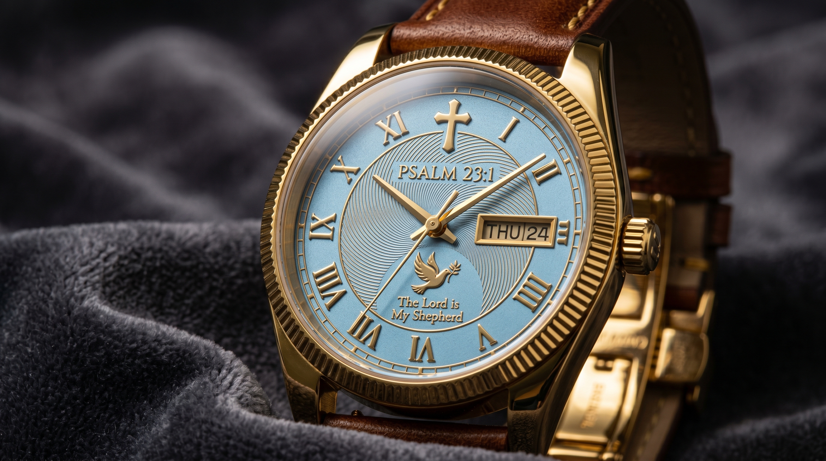 The Shepherd's Watch — Custom Light Blue Christian Faith Watch Dial