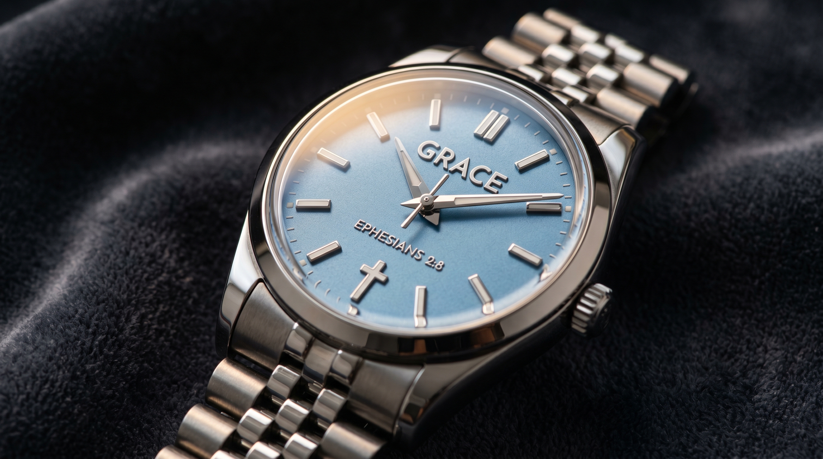 The Grace Dial — Light Blue Minimalist Christian Watch