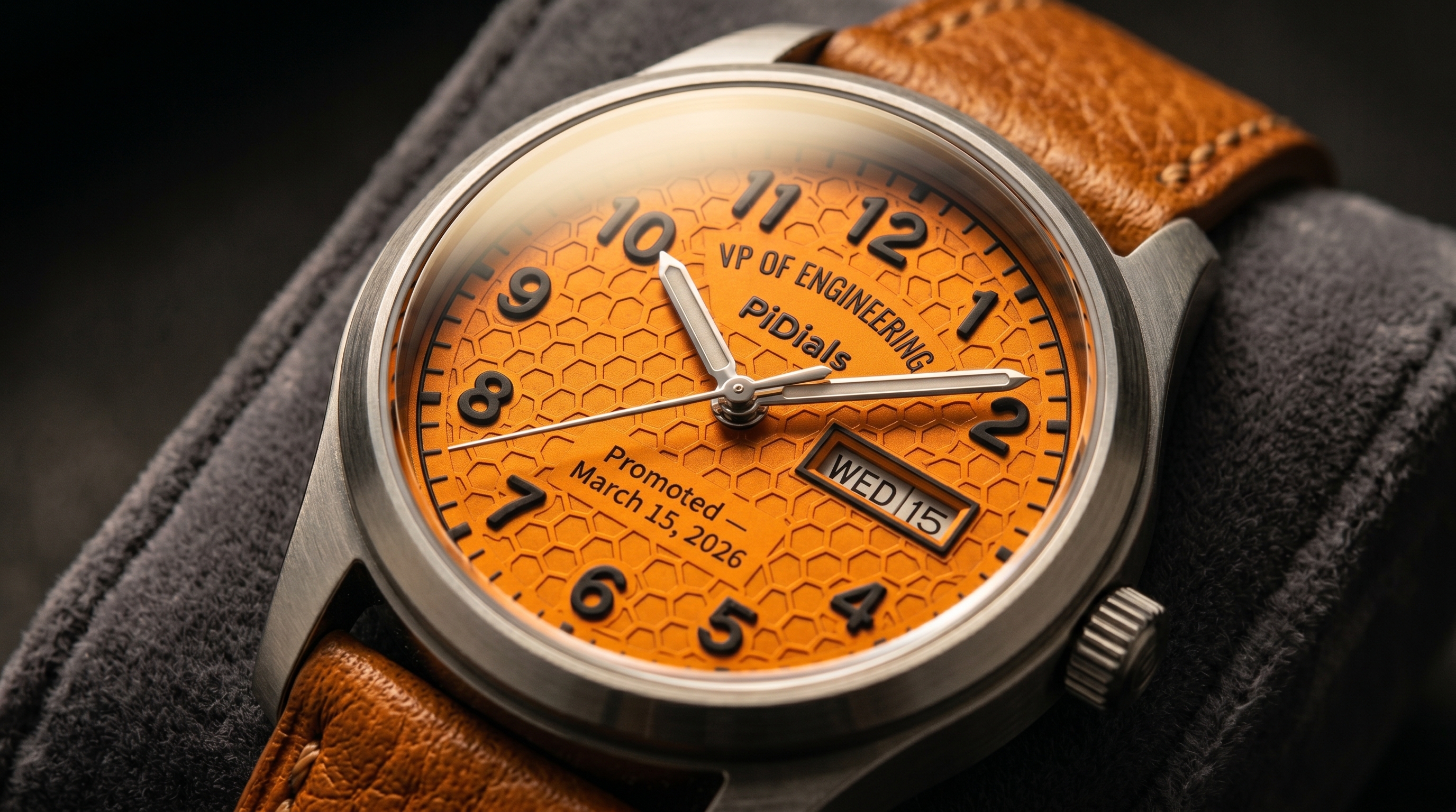 The Milestone Marker — Custom Orange Promotion Celebration Watch Dial
