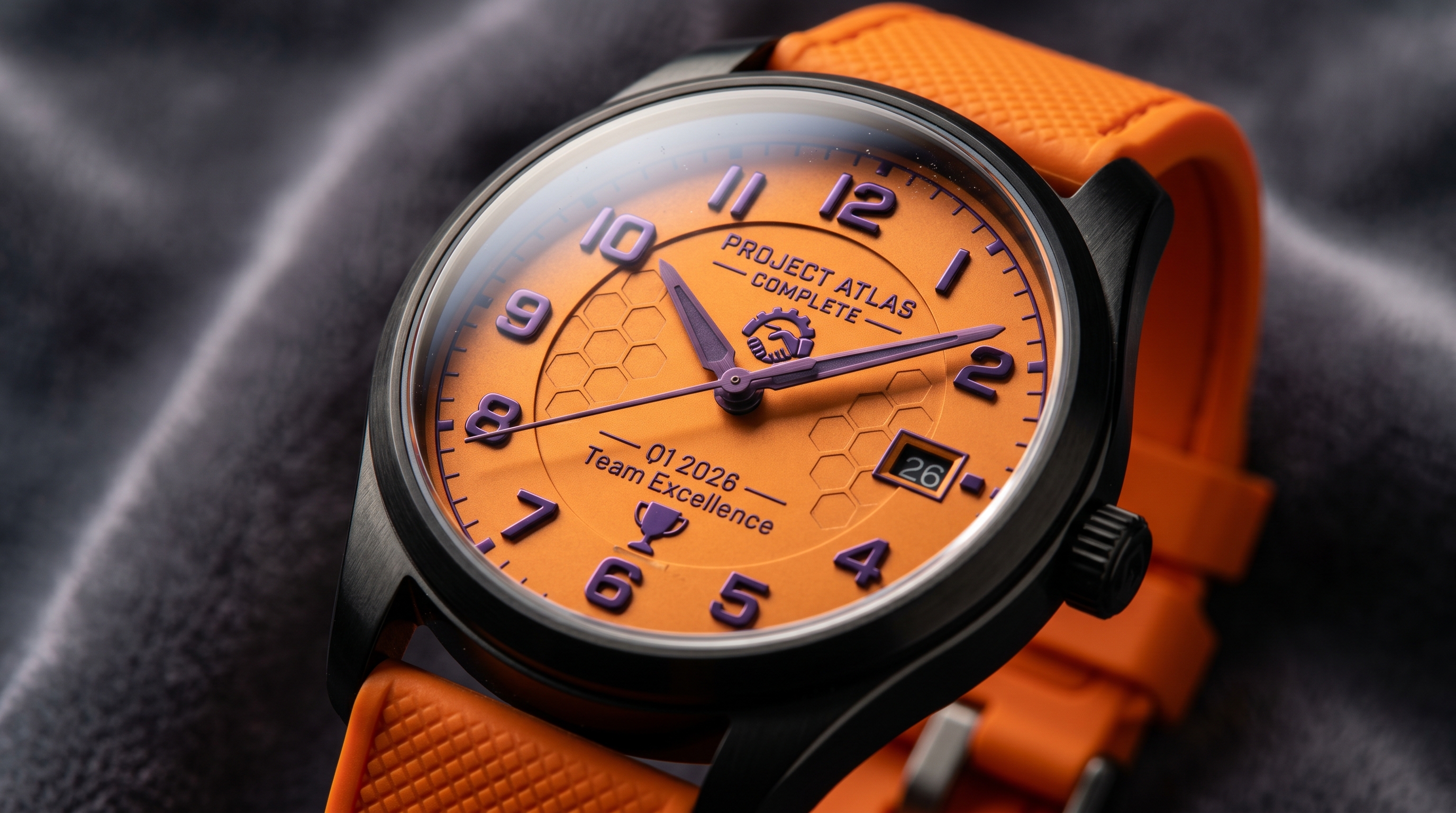 The Team Triumph — Orange Custom Watch Dial for Group Achievement