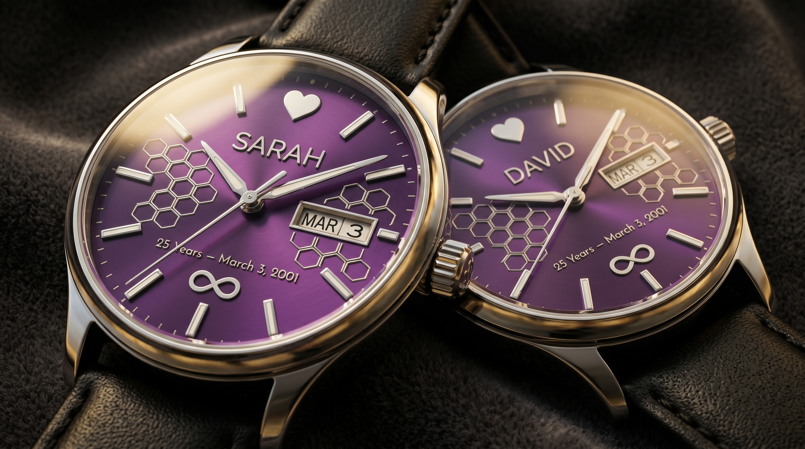 The Midnight Devotion — Purple Custom His-and-Hers Anniversary Watch Set
